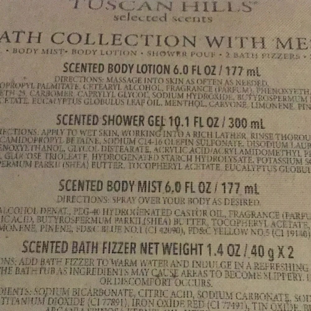 Tuscan hills Sephora bath set mint lotion, body mist +